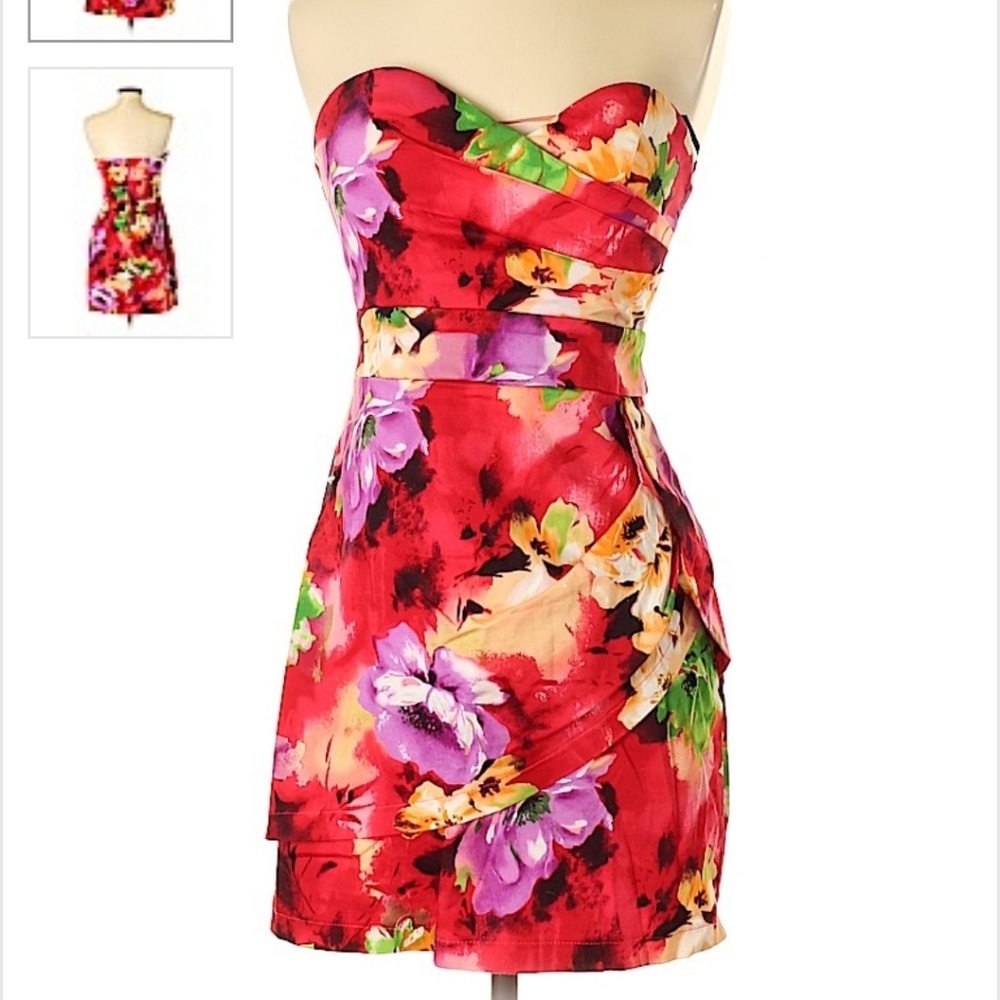 NWT LOVE Tease Red Floral Strapless Cocktail Dress